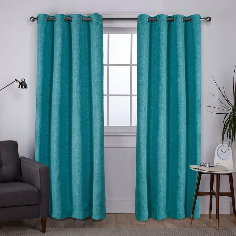 Strick & Bolton Laurette Linen Woven Blackout Grommet Top Curtain Panel Pair - 52x84 - Teal