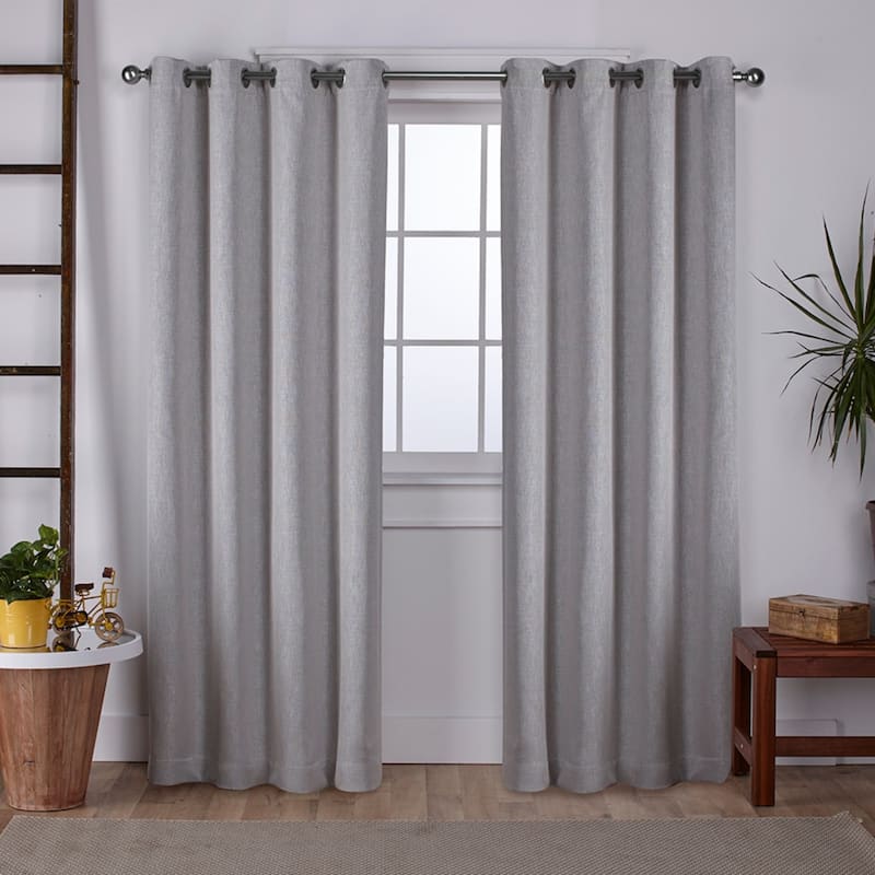 Strick & Bolton Laurette Linen Woven Blackout Grommet Top Curtain Panel Pair - 52x108 - Silver