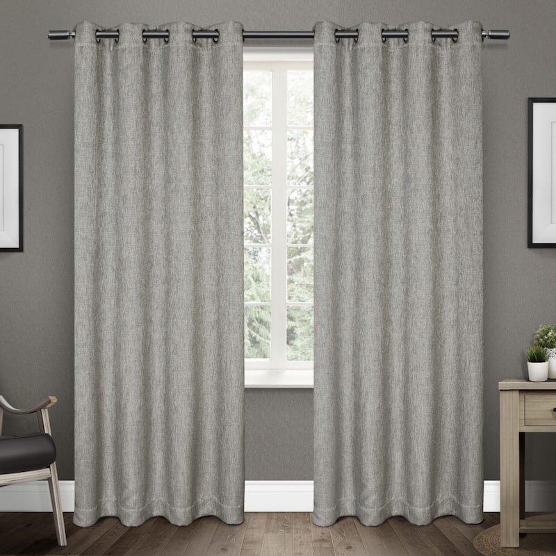 Strick & Bolton Laurette Linen Woven Blackout Grommet Top Curtain Panel Pair - 52x84 - Black Pearl