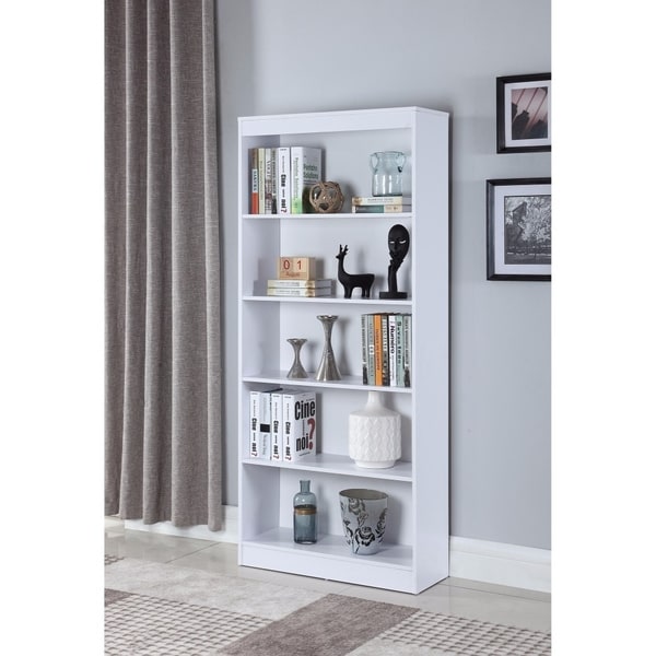Classic Wooden Bookcase With 5 Shelves, White