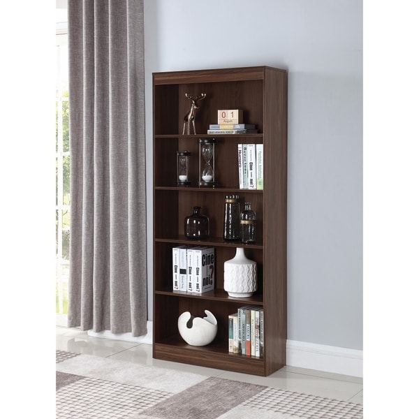 Spacious And Sturdy Wooden Bookcase With 5 Shelves, Brown