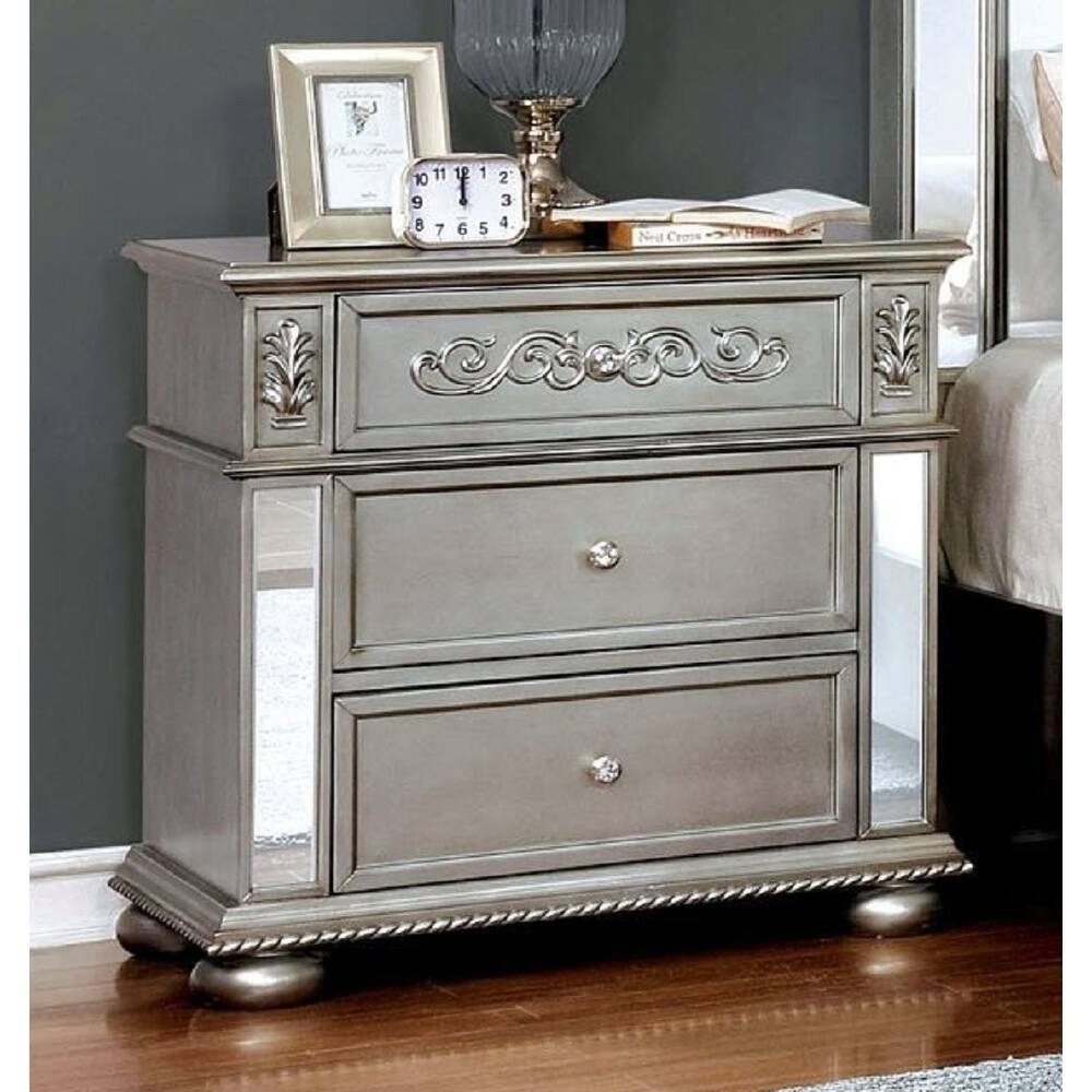 Zeln Glam Solid Wood 3-Drawer Nightstand by Furniture of America