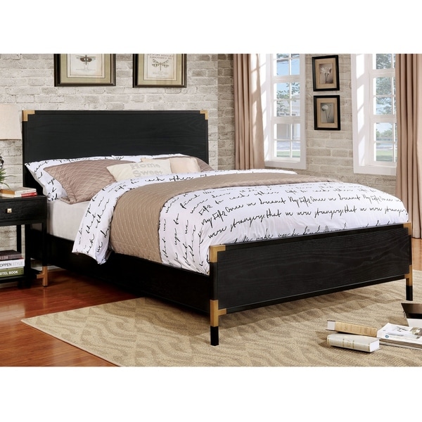 Furniture of America Mols Contemporary Black Solid Wood Panel Bed