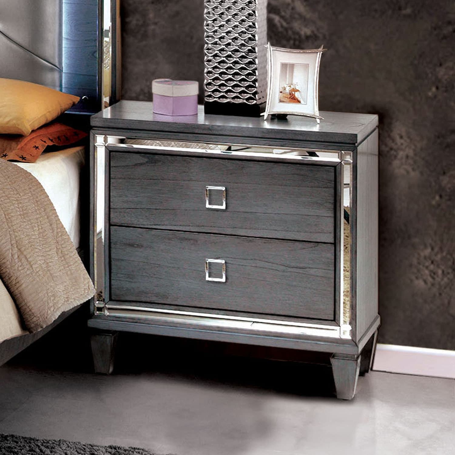 Shop Black Friday Deals On Furniture Of America Drow Contemporary Grey Solid Wood Nightstand Overstock 19973704