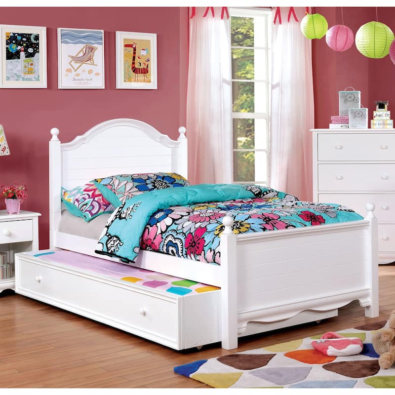 Jevi Transitional Twin Wood 2-Piece Platform Kid Bedroom Set by Furniture of America - White