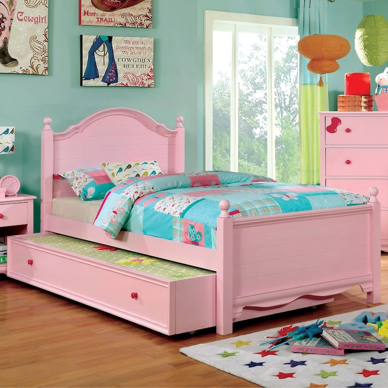 Jevi Transitional Twin Wood 2-Piece Platform Kid Bedroom Set by Furniture of America - Pink