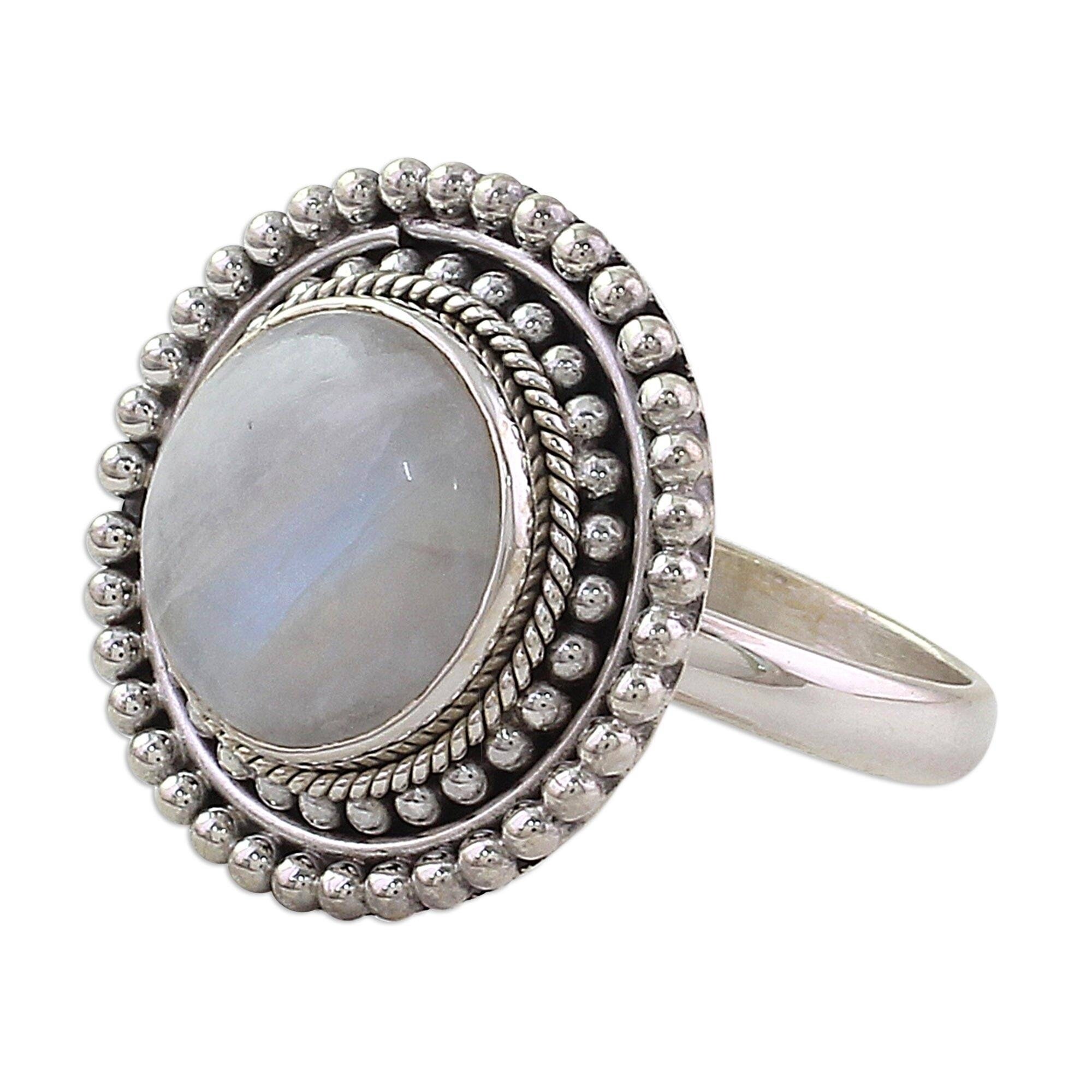 Rainbow Moonstone Sterling Silver Ring Natural Blue Glow Size Varied sizes