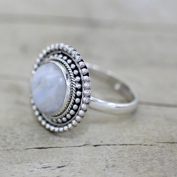 Rainbow Moonstone Sterling Silver Ring Natural Blue Glow Size Varied sizes