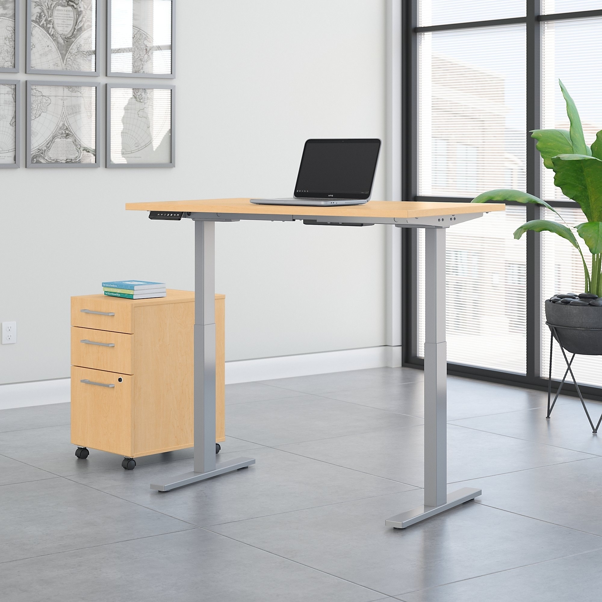 Sit / Stand Pedestal Desk with Locking CPU Storage