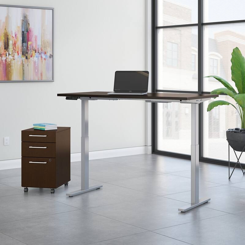 Move 60 Series 60W x 30D Height Adjustable Standing Desk with Storage - Cappuccino Finish