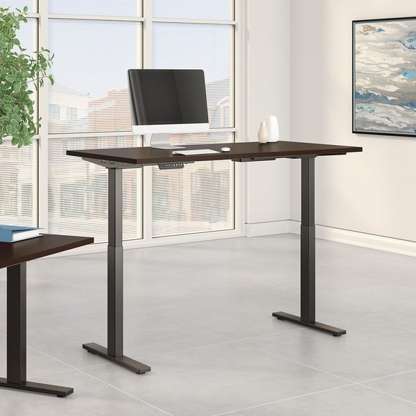 Move 60 Series by Bush Business Furniture 72W x 24D Height Adjustable Standing Desk in Mocha Cherry with Black Base