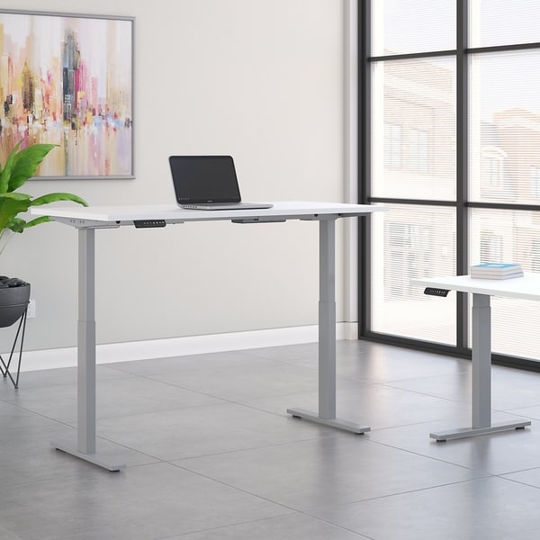 Move 60 Series by Bush Business Furniture 72W x 24D Height Adjustable Standing Desk in White with Cool Gray Metallic Base