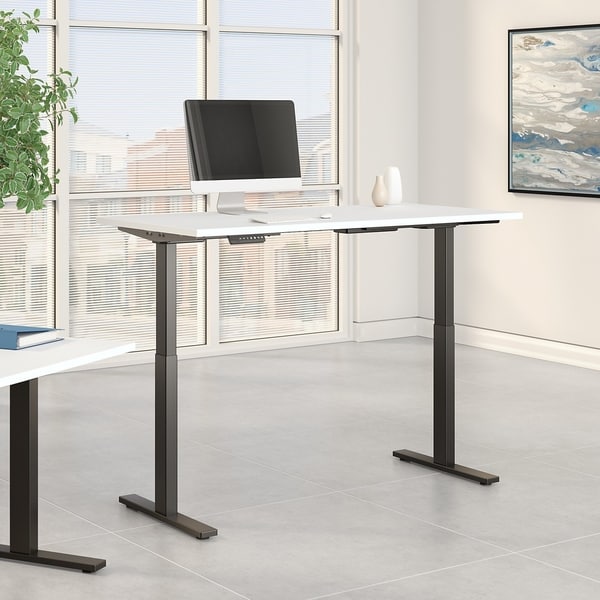 Move 60 Series by Bush Business Furniture 72W x 24D Height Adjustable Standing Desk in White with Black Base