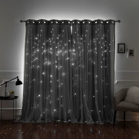 Aurora Home Star Punch Tulle Overlay Blackout Curtain Panel Pair
