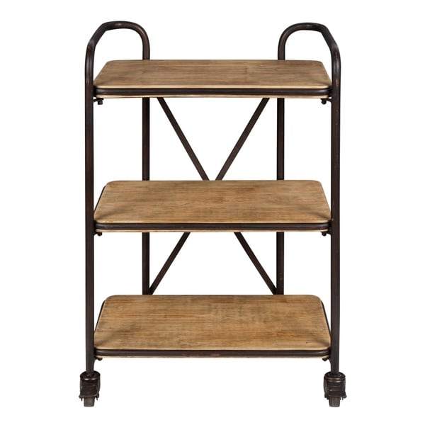 Kate and Laurel Kesson Wood and Metal 3 Tiered Rolling Bar Cart