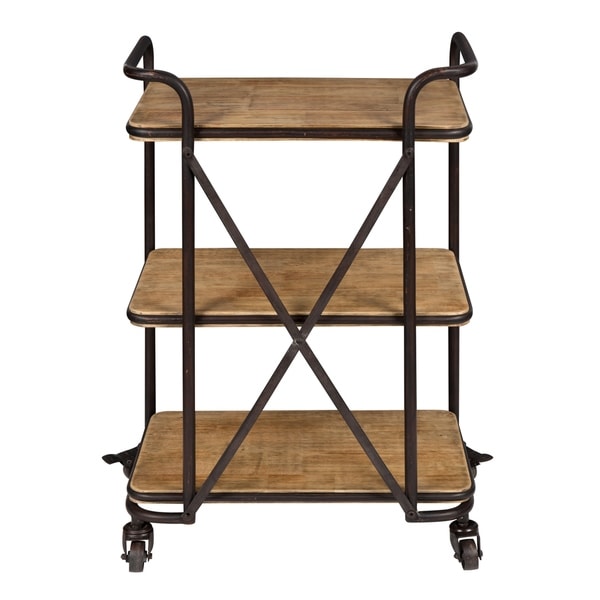Kate and Laurel Kesson Wood and Metal 3 Tiered Rolling Bar Cart