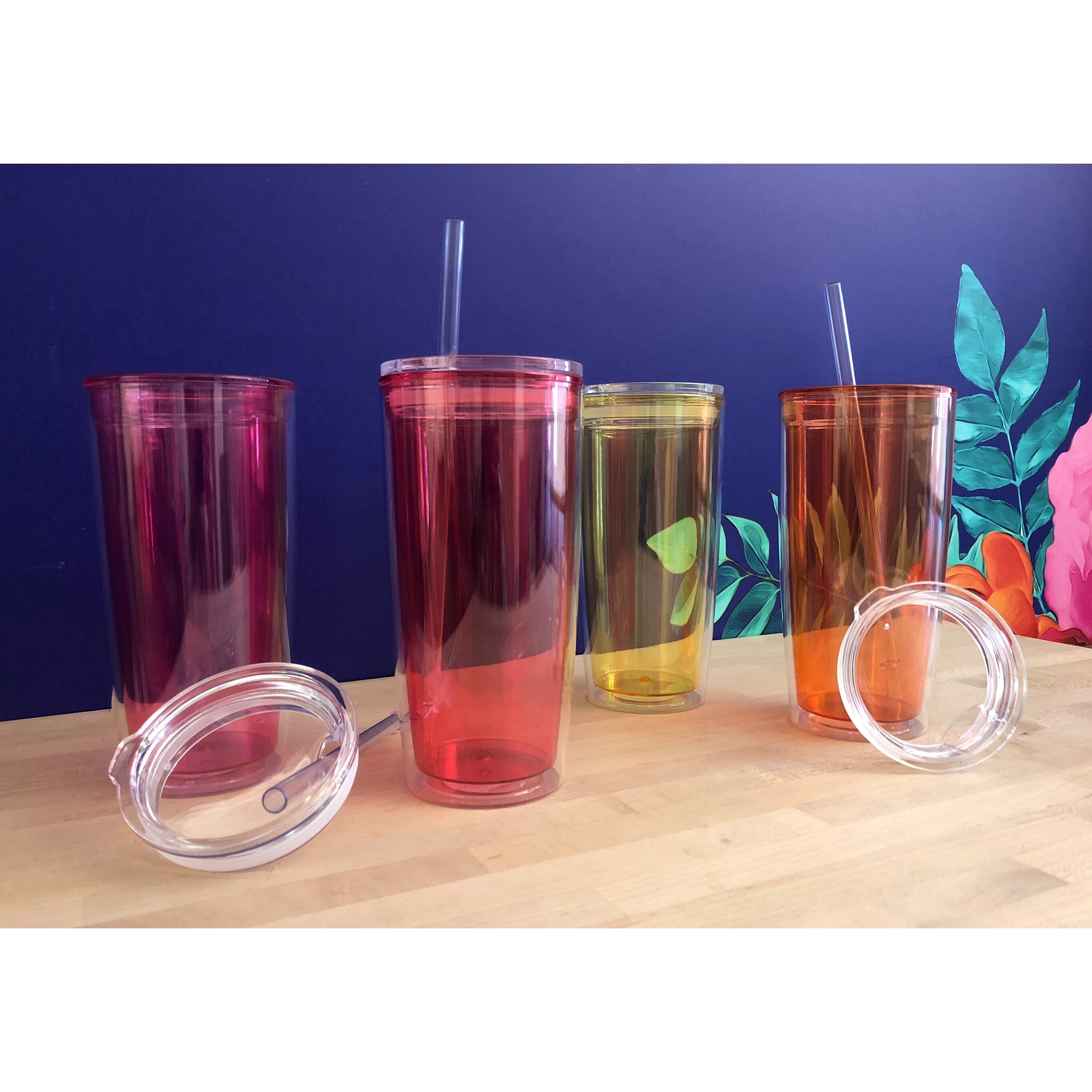 Set of 4 20oz Insualted Plastic Tumblers with Lid and Straw eBay