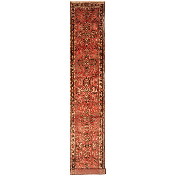 Handmade Herat Oriental Persian Hand-Knotted Hamadan Wool Runner (3' x 18'9) - 3' x 18'9