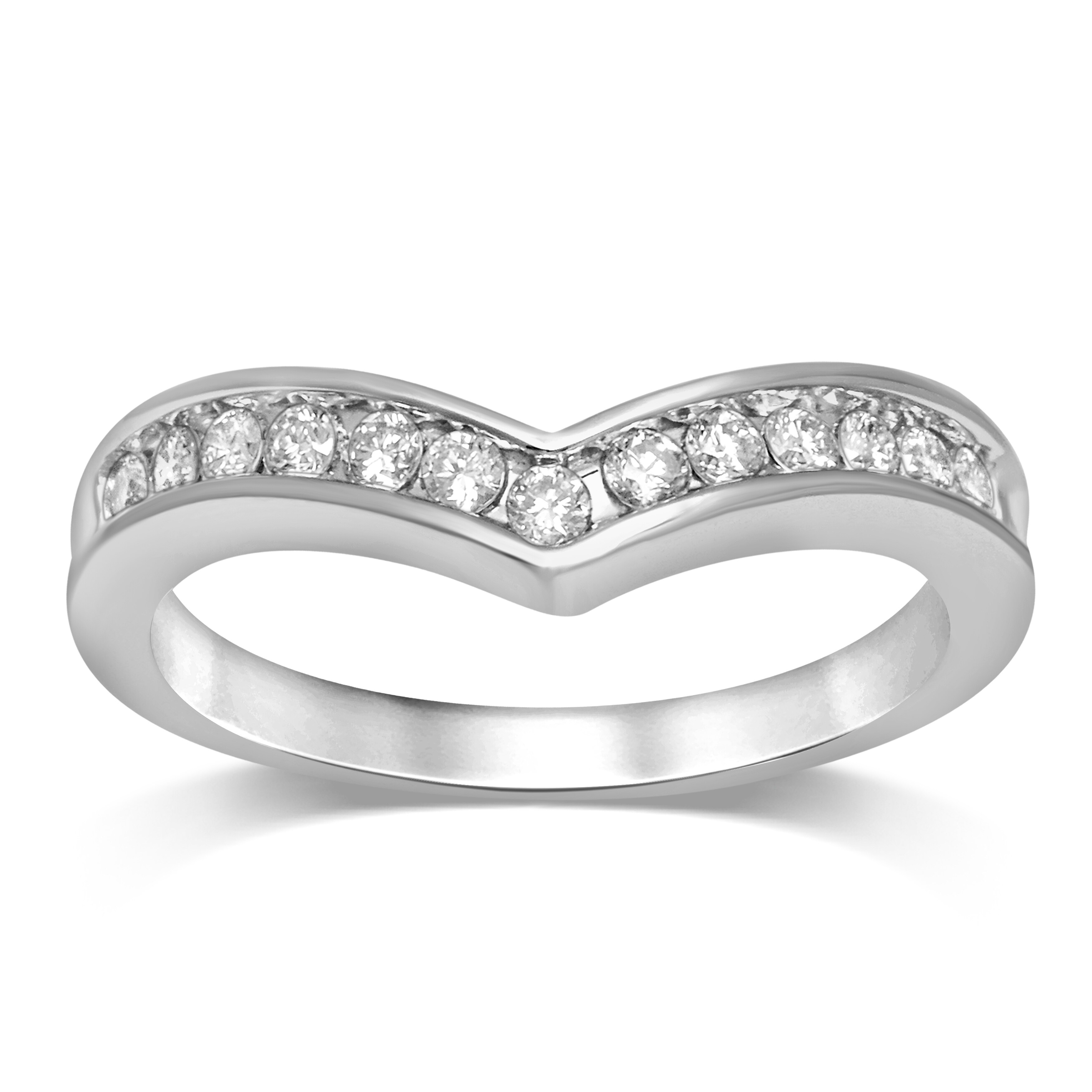 Size 6 10K White Gold Filigree Band Diamond Chevron Ring