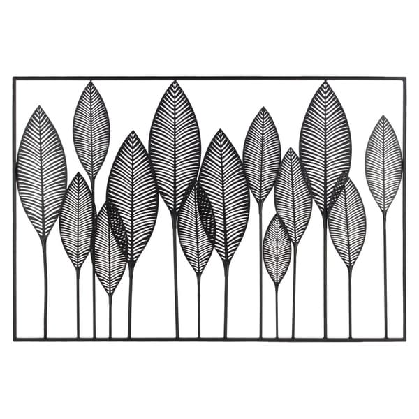 Shop UTC36184: Metal Wall Art of Leaves with Frame in Landscape Orientation Metallic Finish ...