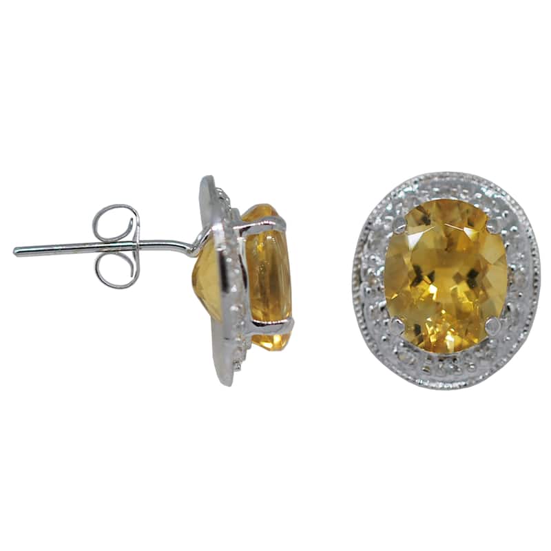 Birthstone Gemstone 8 x 10 mm in 14k White Gold Diamonds Around Stud Earrings
