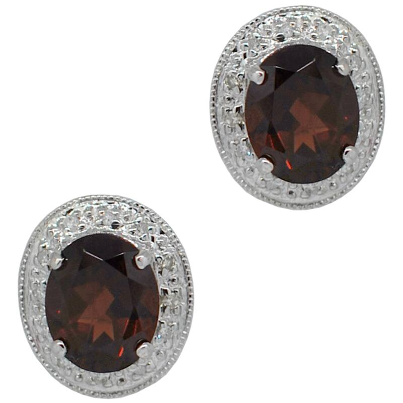 Birthstone Gemstone 8 x 10 mm in 14k White Gold Diamonds Around Stud Earrings