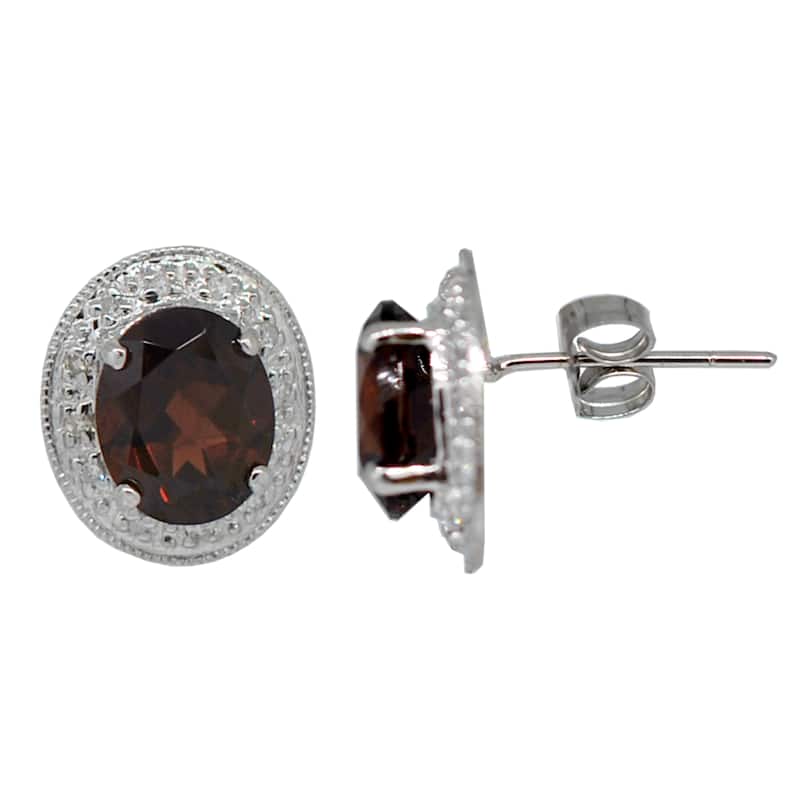 Birthstone Gemstone 8 x 10 mm in 14k White Gold Diamonds Around Stud Earrings
