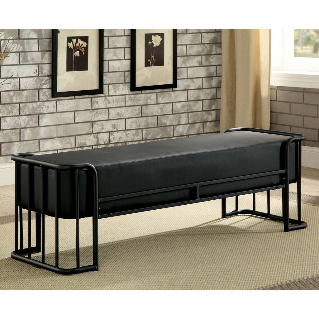 Furniture of America Ryan Rustic Black 34-inch Metal Padded Bench