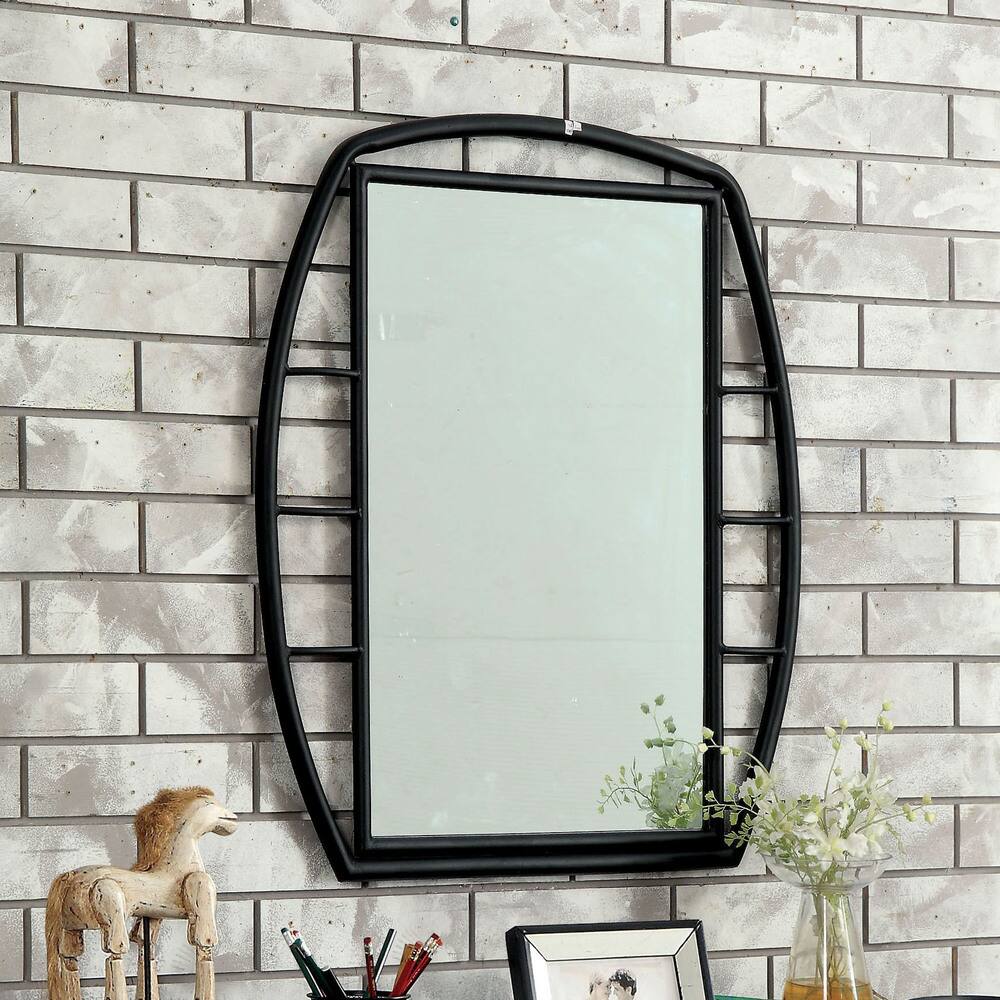 Ryan Industrial Black Metal Floating Framed Mirror by Furniture of America