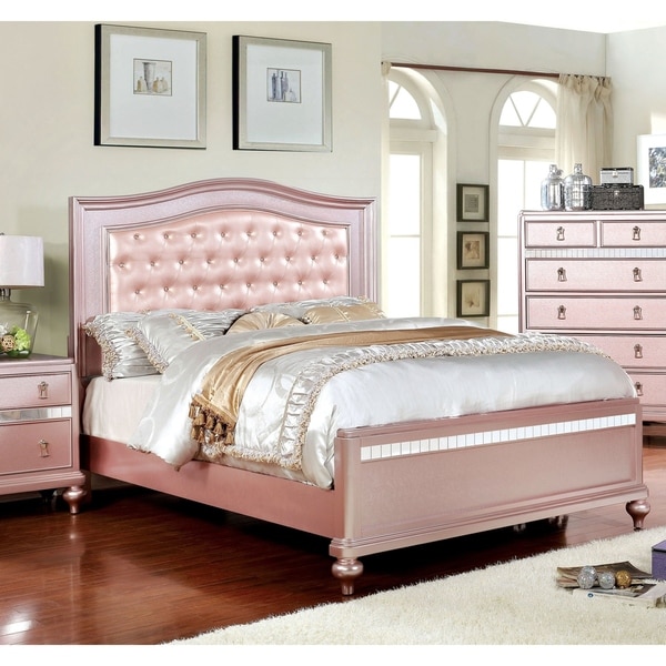 Silver Orchid Gibson Rose Gold Button Tufted Bed