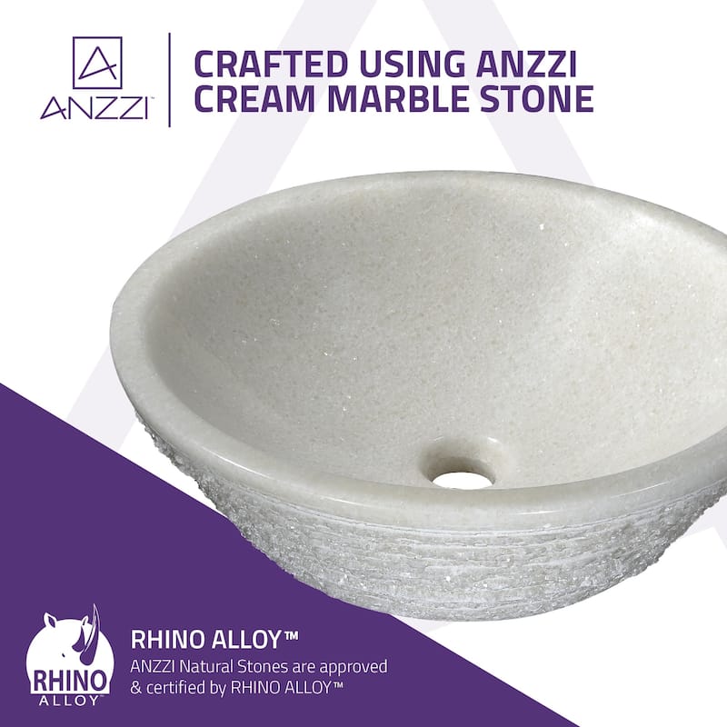 ANZZI Cliffs of Dover Natural Stone Vessel Sink in White Marble - On ...
