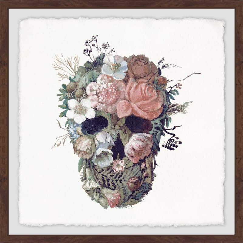 'Floral Skull II' Framed Painting Print - Multi-Color