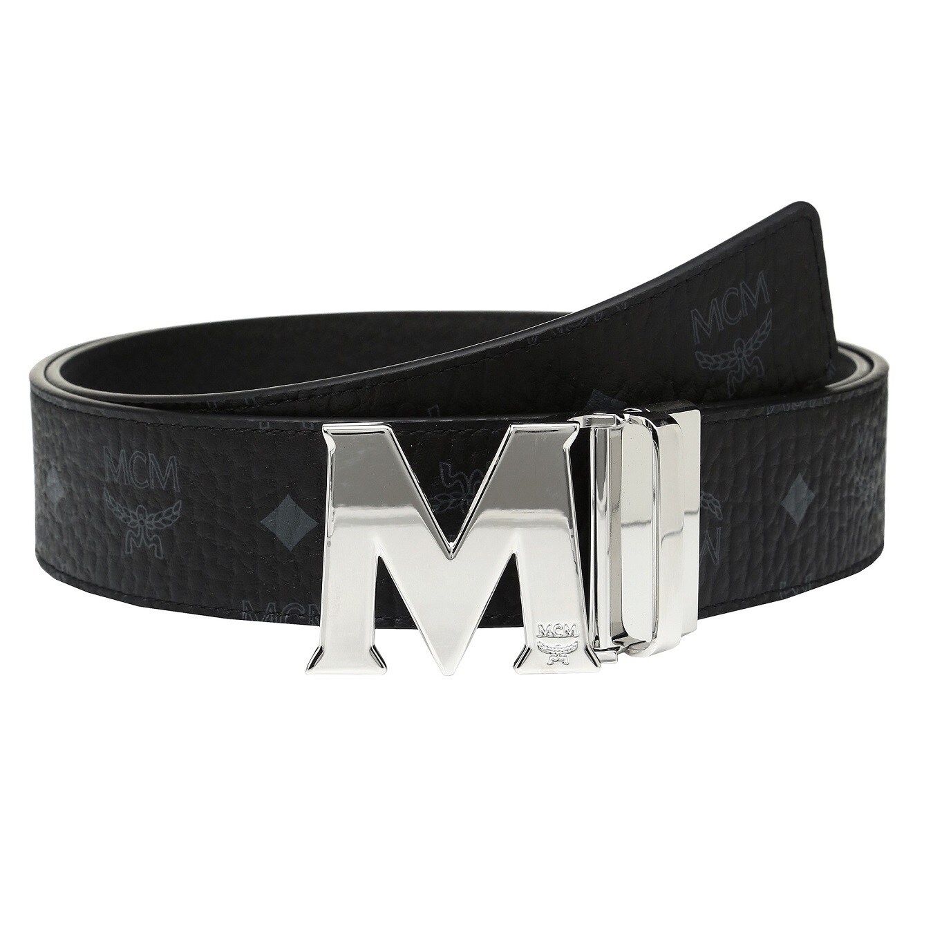 black mcm belt silver buckle