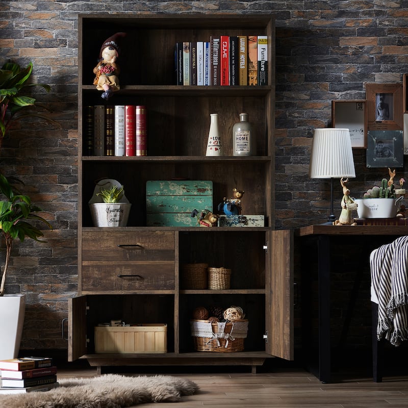 Jart Country Oak Multi-storage Bookshelf with Drawers by Furniture of America