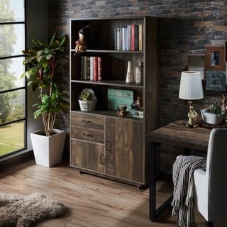 2 Rustic Bookshelves Bookcases Online At Our Furniture Of America Garuga Country Style Reclaimed Oak Multi Storage Bookshelf