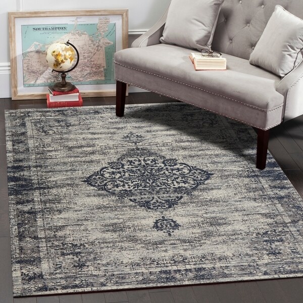 LR Home Jewel Navy Victorian Indoor Area Rug ( 7'8" x 9'9" ) - 7'8" x 9'9"
