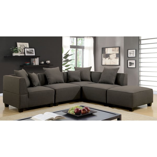 Furniture of America Dylano 5-Piece Modular Grey Linen Sectional