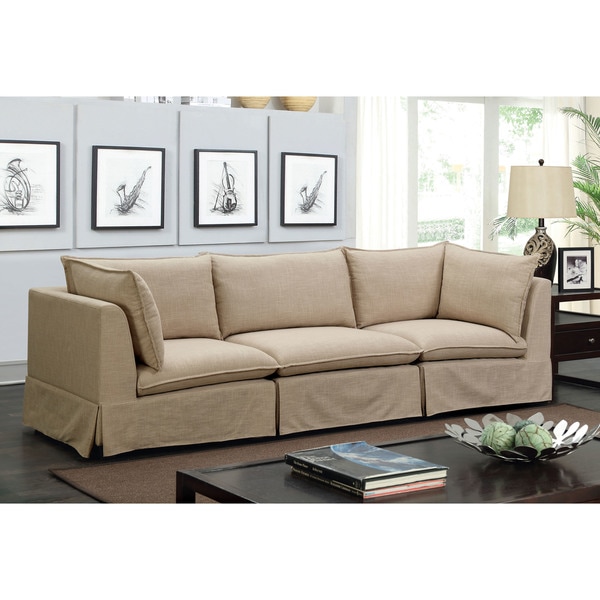 Furniture Of America Elsbeth Contemporary Beige Linen Fabric Furniture Of America Elsbeth Contemporary Beige Linen Fabric Skirted Modular Sofa