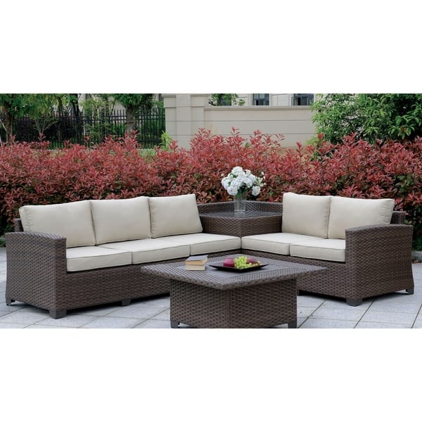 Shop Furniture Of America Lis Outdoor Patio Sectional With Corner Table Overstock 19983666