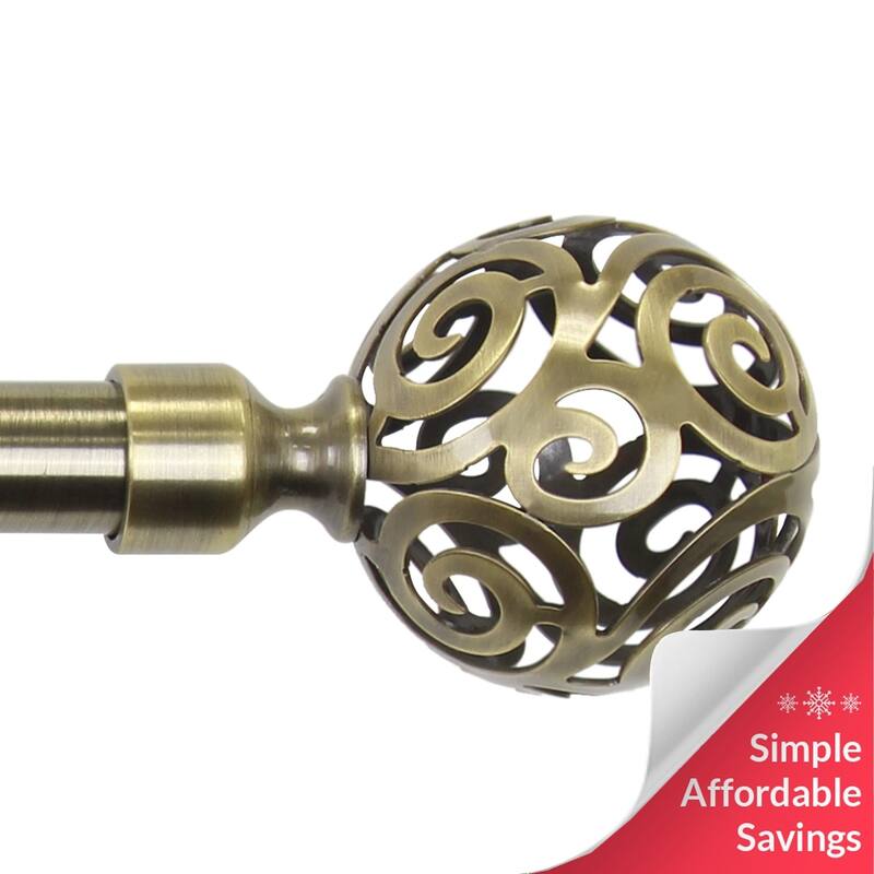 Chicology Curtain Rod, Art Deco Cage Finial, Antique Brass - Clare