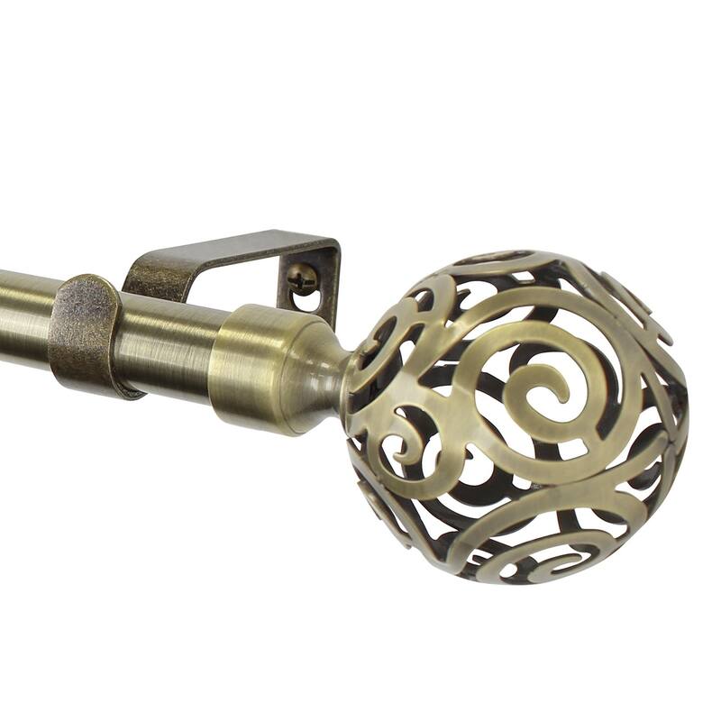 Chicology Curtain Rod, Art Deco Cage Finial, Antique Brass - Clare