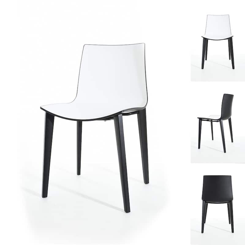 Branka Modern Two-Toned Polypropylene Dining Chairs with Wooden Legs (set of 2)