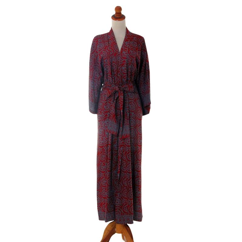 NOVICA Handmade Rayon Morning Aster Robe (Indonesia)