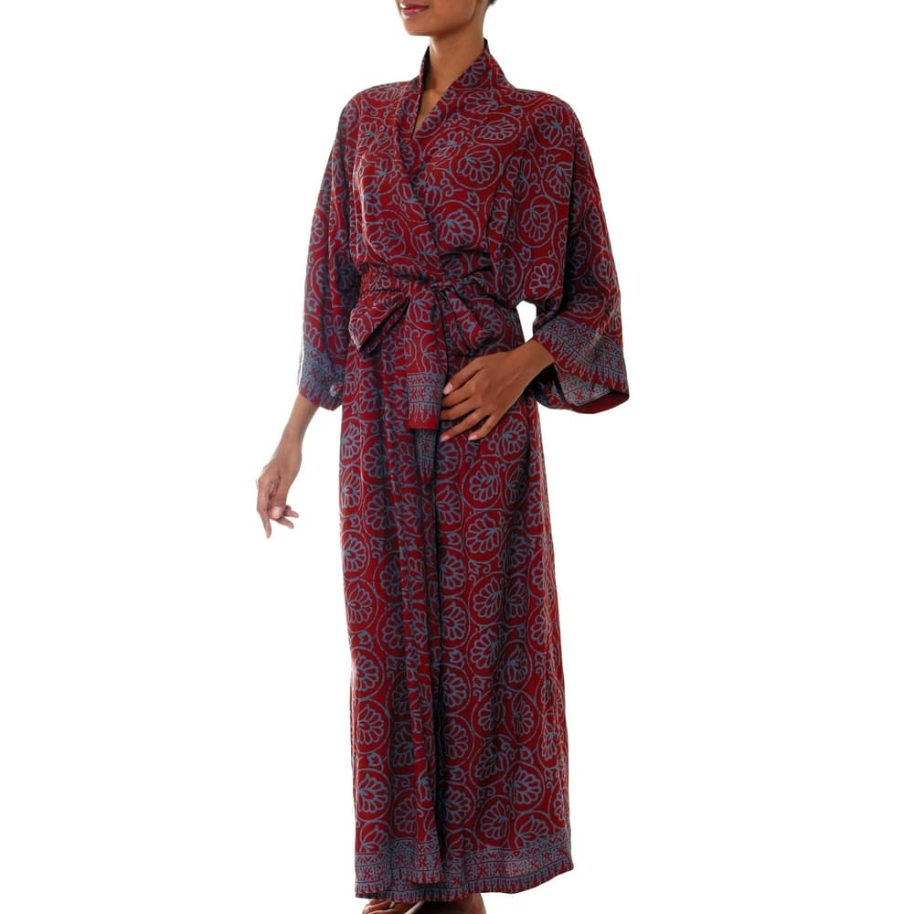NOVICA Handmade Rayon Morning Aster Robe (Indonesia)