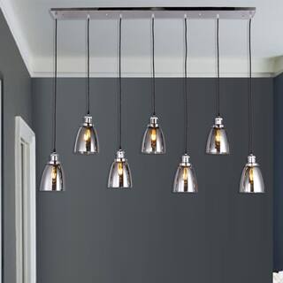 Breffa Chrome 7-light Linear Chandelier Smoked Glass Shade includes Edison Bulbs