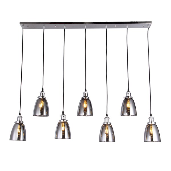 Breffa Chrome 7-light Linear Chandelier Smoked Glass Shade includes Edison Bulbs