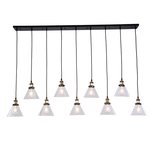 Rados Antique Bronze 9-light Linear Chandelier with Clear Shades includes Edison Bulbs