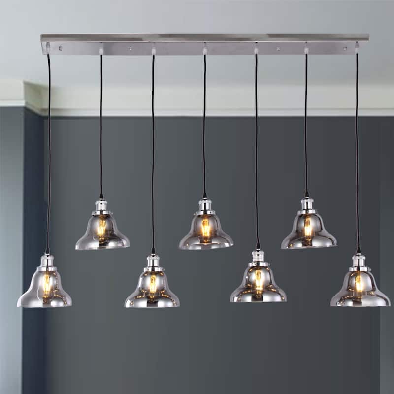 Jaslil Chrome 7-light Chandelier with 8-inch Smokey Glass Shades includes Edison Bulbs