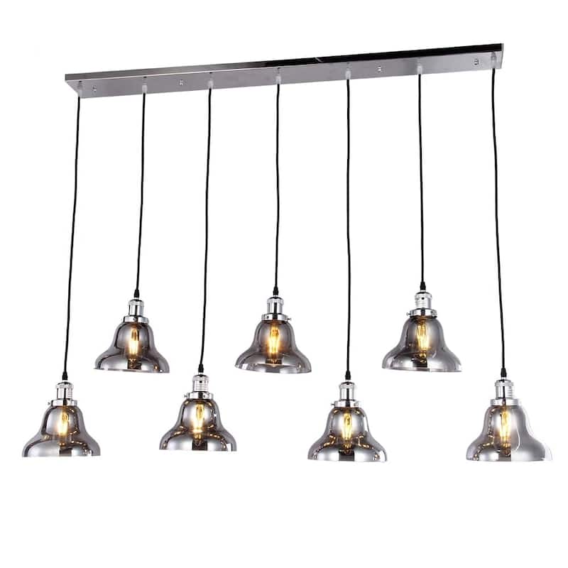 Jaslil Chrome 7-light Chandelier with 8-inch Smokey Glass Shades includes Edison Bulbs