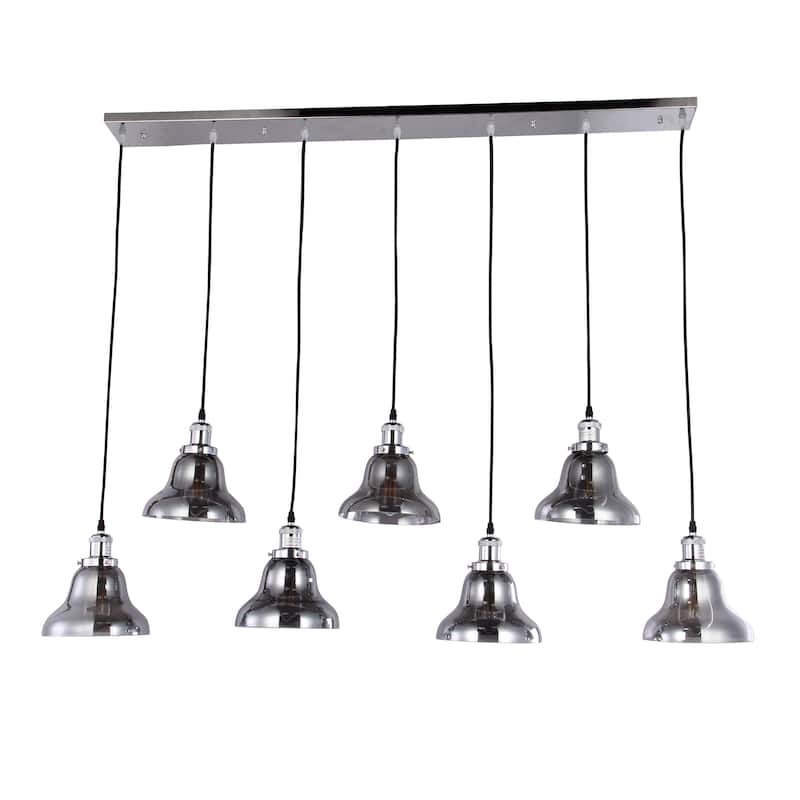 Jaslil Chrome 7-light Chandelier with 8-inch Smokey Glass Shades includes Edison Bulbs